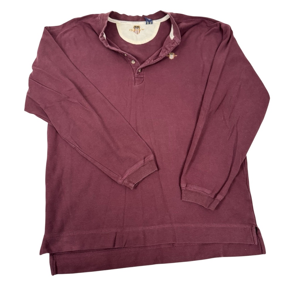 GANT Rugby Polo Long Sleeve L Maroon Shirt Rugger‎ USA Crest